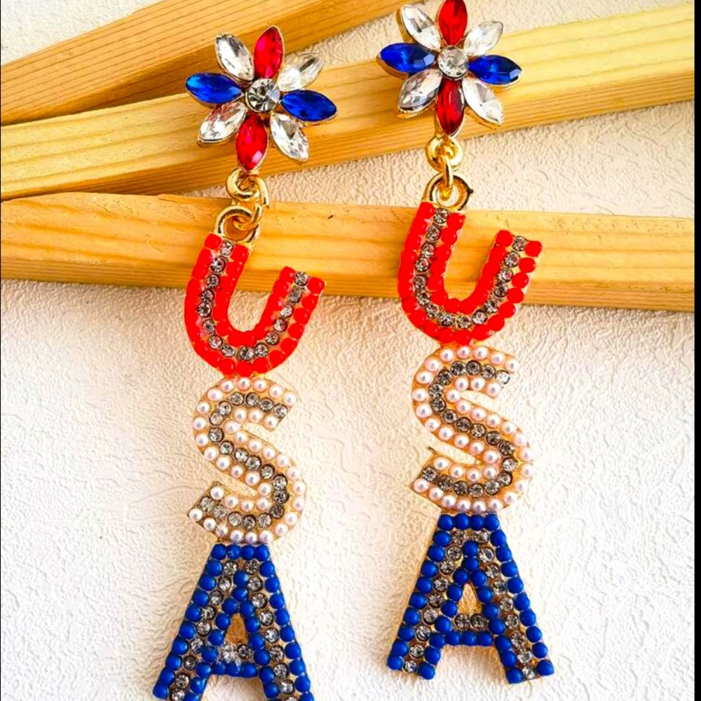 USA Jeweled Dangle Earrings